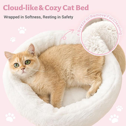 Modern Cat Tree for Indoor Cats Large Adult, 36in H Cat Tree Tower with Scratching Posts, Cozy Cat Bed Cave, Washable Cushions, Dangling Balls, Play&Nap Cat House Condo for All Breeds, Pink