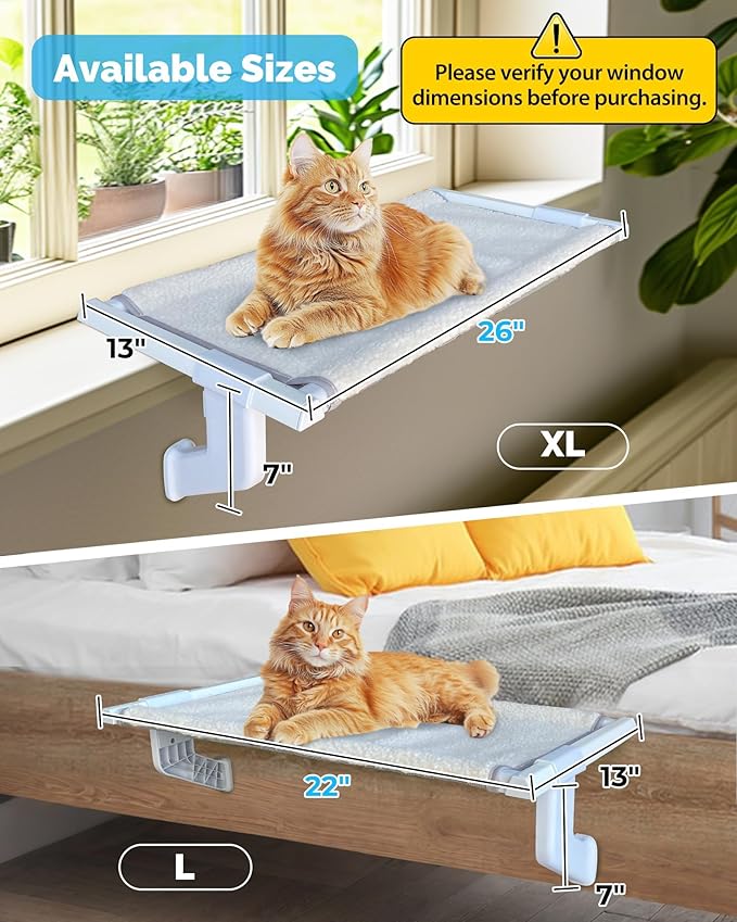 Heavy-Duty Cat Window Perch 2-Pack – All-Metal Frame Supports up to 120 lbs Each – Durable, Easy-to-Assemble Cat Hammocks for Large & Multiple Cats (L 2PC)