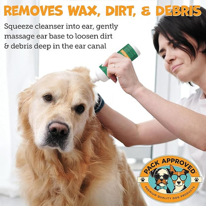 Cat & Dog Ear Cleaning Solution - Helps Remove Wax, Debris, and Dirt - Non-Stinging, Non-Burning Daily Use Formula - Cat & Dog Ear Wash for Itchy Ears - Cucumber Melon Scent (8oz)