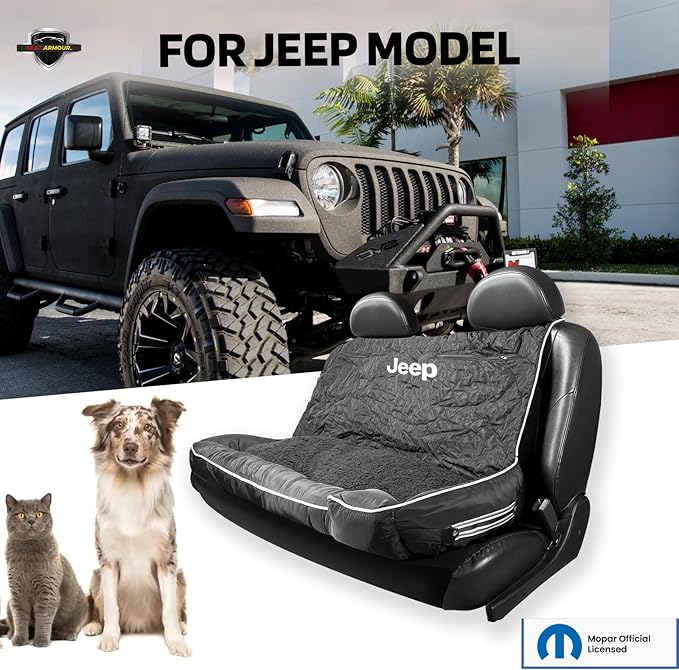 PetBed2GO Jeep Black, Large Pet Bed Cushion & Car Seat Cover, 52x20x7, 6lbs