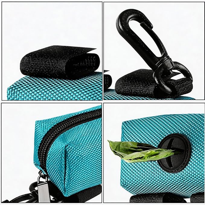 Dog Waste Bag Dispenser Pet Poop Bags Holder for Doggie Waste Bags Dispensers Soft Fabric Zipper Small Doggy Puppy Pouch for Leash Accessory Attachment with Carrier,Green