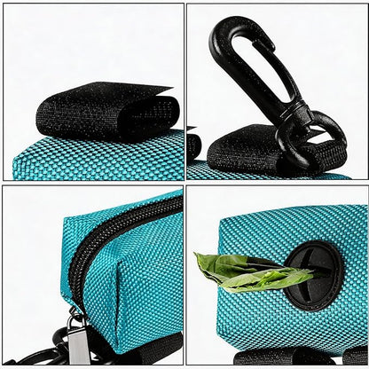 Dog Waste Bag Dispenser Pet Poop Bags Holder for Doggie Waste Bags Dispensers Soft Fabric Zipper Small Doggy Puppy Pouch for Leash Accessory Attachment with Carrier,Green