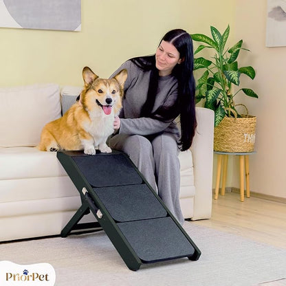 Dog ramp for Couch – Non-Slip, Sturdy Build Foldable Dog ramp – Supports up to 200lbs – Adjustable 7'' to 20'' – Landing Platform Seamlessly Connects – Birchwood Pet Ramp for Small Dogs –Black