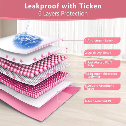 Gimars XL 6-Layer Ultra Absorbent 1200ml 48-Hour Leak-Proof Dog Pee Pads, Quick Dry Extra Large Puppy Pads for Puppy Training, Senior & Incontinent Dogs, Cats, Overnight Use, 30"x36", 30 Count Pink