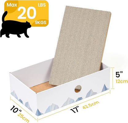Cat Scratcher Box with 3-Layer Corrugated Pad, Heavy-Duty Double-Sided Cardboard Scratching Board & Bed, Checkered Design, for Cats, Large 2-Pack