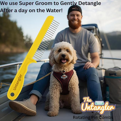 Super-Groom Combs with Smooth Rotating Teeth for Painless Mat Removal (22 Coarse Teeth, Sun Yellow)