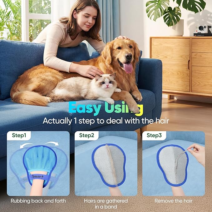 Upgraded Pet Hair Removal Glove for Dogs & Cats, Electrostatic Five-Finger Hair Remover for Furniture, Couch, Carpet, Clothing& Car Seat, 1Pcs Reusable Magic Brush Pet Hair Remover Tool (Blue)