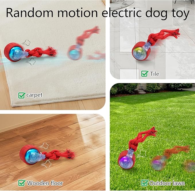 Interactive Dog Toy, Electric Dog Toy with Random Movement Trajectory and Rope Design, Rechargeable Dog Ball Suitable for Puppy