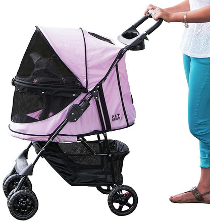 Pet Gear No-Zip Happy Trails Pet Stroller for Cats/Dogs, Zipperless Entry, Easy Fold with Removable Liner, Storage Basket + Cup Holder, Blush