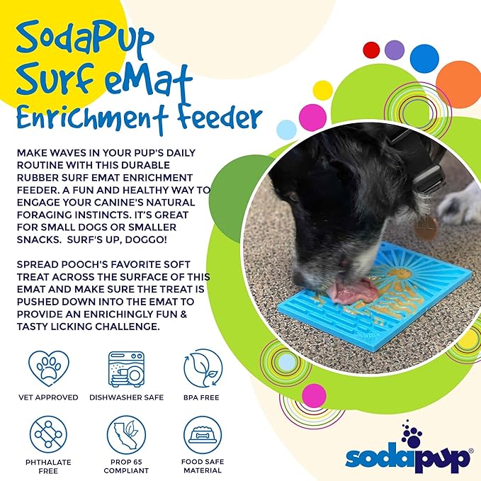 SodaPup Surf eMat – Durable Enrichment Feeder Made in USA from Non-Toxic, Pet-Safe, Food Safe Rubber for Mental Stimulation, Avoiding Overfeeding, Fresh Breath, Digestive Health, & More