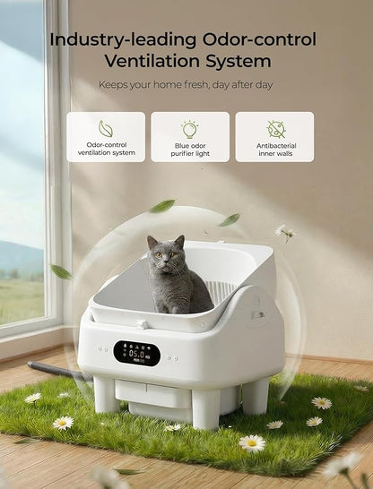 Automatic Self Cleaning Cat Litter Box, Smart Toilet App Control, 360° Dual Safety with 10 Sensors, Auto Leveling 72L Large Litter Box for Multiple Cats, 3 Odor Control, 2.4G&5G WiFi, 6" LED Display