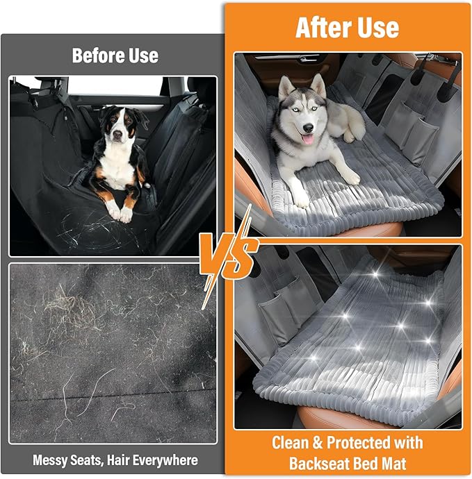Kifmurase Backseat Pet Bed Mat, Dog Car Seat Cover for Back Seats, Dog Bed for Car, Non-Slip Travel Pet Mat, Fuzzy Seat Protector for Backseat Extenders, Trucks, SUVs