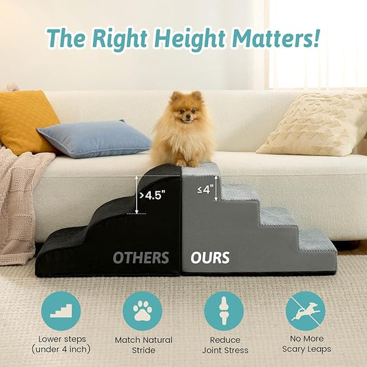 Dog Stairs for Small Dogs 15.7" H, 4-Step Gentle Incline Pet Step for Couch Sofa, Non-Slip Dog Ramp for Puppy Doggie Senior Cats, 15.7x23.6x15.7 Inch, Grey