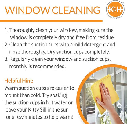 K&H Pet Products EZ Mount Kitty Face Cat Window Perch Bed, Sturdy Cat Window Hammock with Strong Suction Cups, Washable Sleeping Pad, Fits 30" W X 15" H Glass Spaces - Gray Kitty Face Design