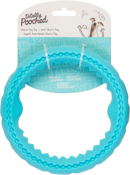 Messy Mutts Totally Pooched Chew n' Tug Ring | TPR Dog Toy | Made for Tough Chewers | Tough Fetch Ring for Dogs | 6.5” | Teal