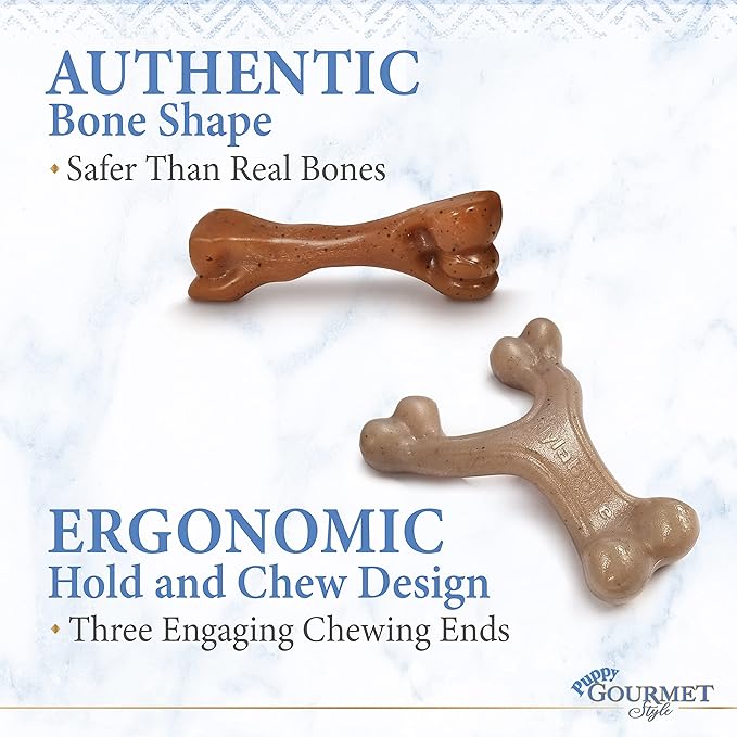 Nylabone Gourmet Style Femur & Wishbone Strong Chew Toy for Puppies, Puppy Teething Toy, Bacon & Peanut Butter Flavor, Small Dogs - Up to 25 Ibs, 2 Pack