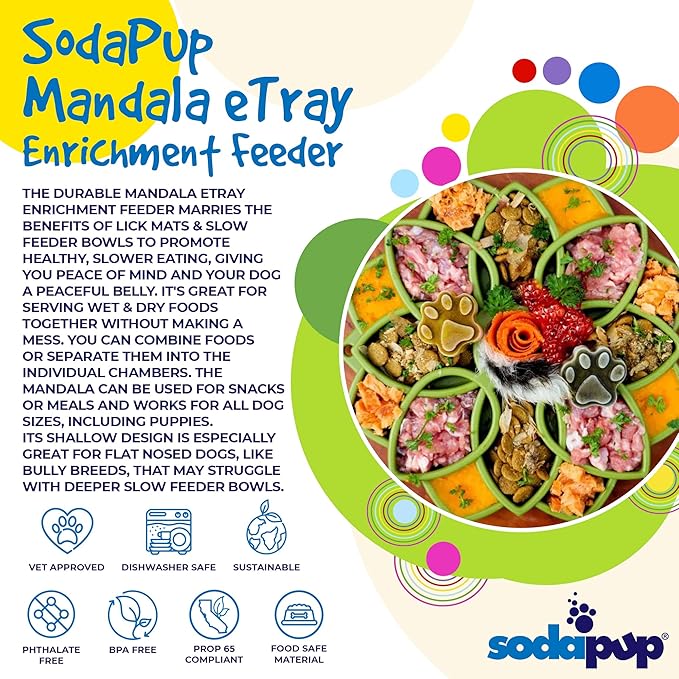 SodaPup Mandala eTray – Durable Slow Feeder Tray Made in USA from Non-Toxic, Pet-Safe, Food Safe Material for Mental Stimulation, Calming, Avoiding Overfeeding, Slow Eating, Healthy Digestion & More