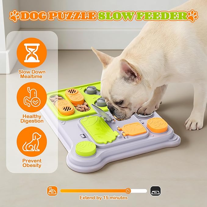 Dog Puzzle Toy Slow Feeder, Interactive Dog Toys for IQ Training & Mental Stimulation, Easy Clean Detachable Tray Non-Slip Base, Enrichment Toys for Small Medium Dogs, Green