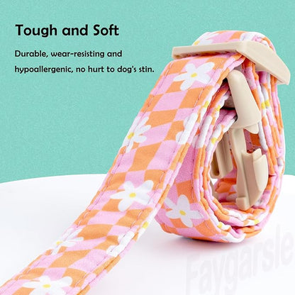 Faygarsle Floral Dog Collar, Pink and Orange Pattern with White Flowers, Spring Summer Design for Small Medium Large Dogs L