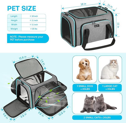Premium Pet Carrier – Dog & Cat Travel Bag, Airline Approved, Soft-Sided Design for Small to Large Pets, TSA Compliant, Expandable & Collapsible (Gray)