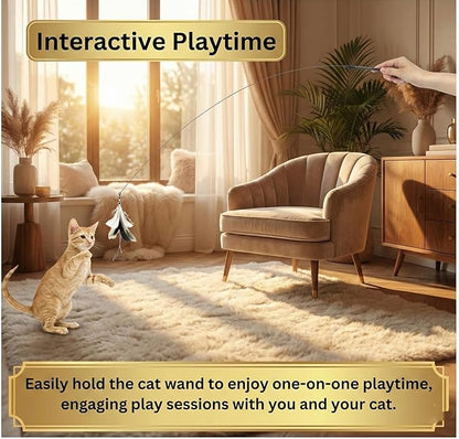 SHAZORY Interactive Bird Simulation Cat Toy Set, Interactive Cat Toys for Indoor Cats, Cat Feather Toy, Self-Holding Suction Base, 2 Feather Replacements with Bells, Realistic Bird Impression