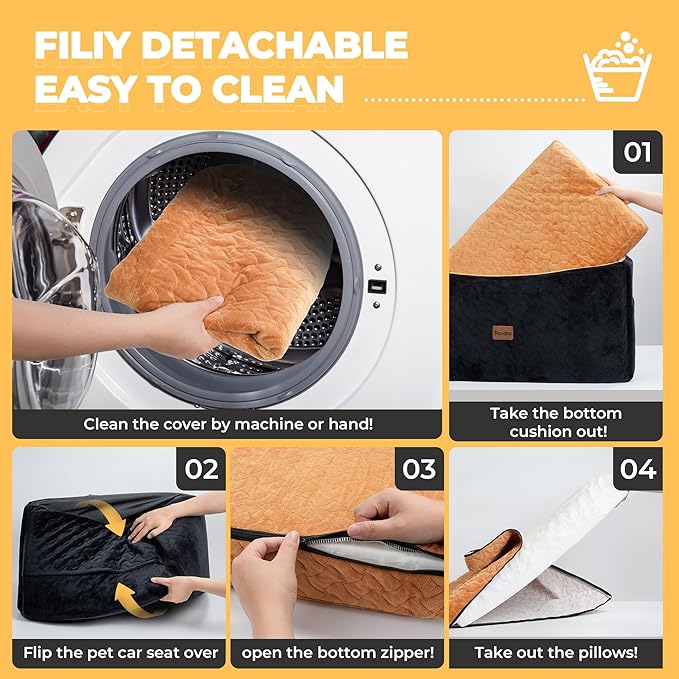 Dog Car Seat for Large Medium Dogs up to 60 lbs – Elevated Dog Booster Seat for Cars with Extra-Safe 14in High Front, Memory Foam Cushion, Washable Cover, Backseat Pet Car Bed (Brown/Black)