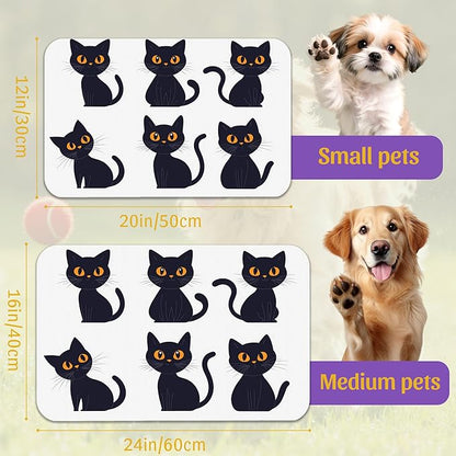 Cute Black Cats Pet Feeding Mat, Absorbent Dog and Cat Bowl Pad, Fast Dry, Non-Slip Back – 12x20 Inch