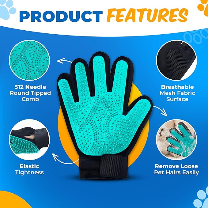 Ultimate Pet Hair Remover Kit – Pet Hair Removal Glove + Lint Roller Brush + Deep-Removal Tool – for Sofa, Furniture & Car Seats – Dog Grooming Gloves for Shedding, Dogs & Cats