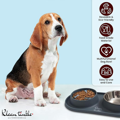 Pets Dog Bowl Set - Anti Skid Removable Double Slow Feeder Dog Bowls with Non Skid Silicone Mat - Stainless Steel Dog Water Bowl for Cats & Pets – A Beautiful Slate Gray Color