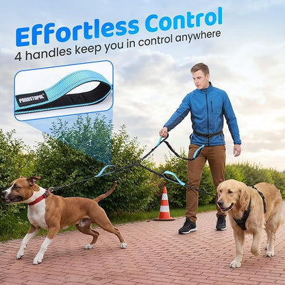 Hands Free Leash for 2 Large Dogs, No Tangle Waist Walking Bungee Leash, 6-8 FT Dual Dog Leashes(50-150 lbs)