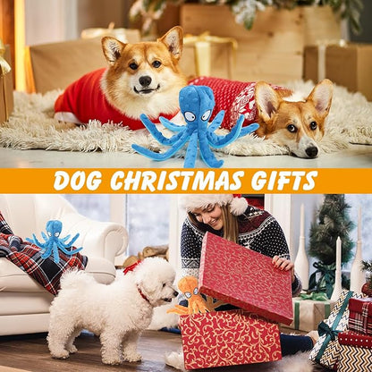 2 Pcs Octopus Dog Toys, No Stuffing Squeaky Dog Toys Chew Toys for Dogs Puppy Toys Indestructible Dog Toy for Small & Medium & Large Dogs (Blue,Orange)