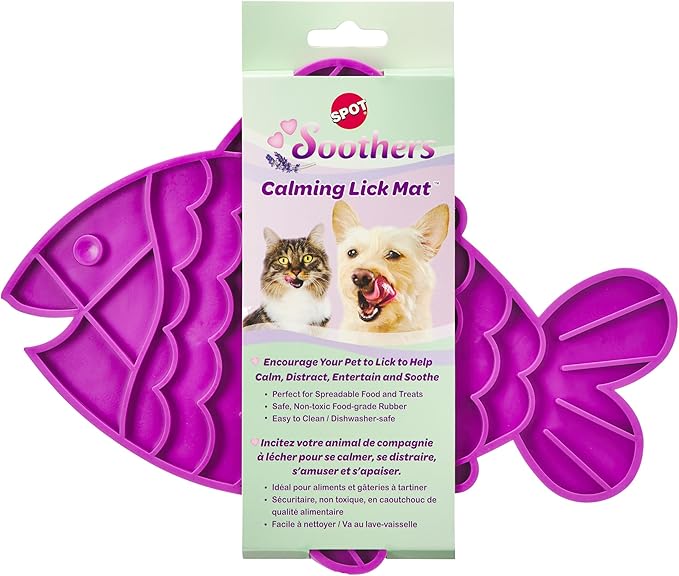 SPOT Soother Lick Mat-Licking Mat for Cats, Kittens, Medium and Large Dogs and Puppies, Food Grade Rubber, Anxiety Reliever, Dog Peanut Butter Lick Pad, Slow Feeder, 9.75inch, Fish