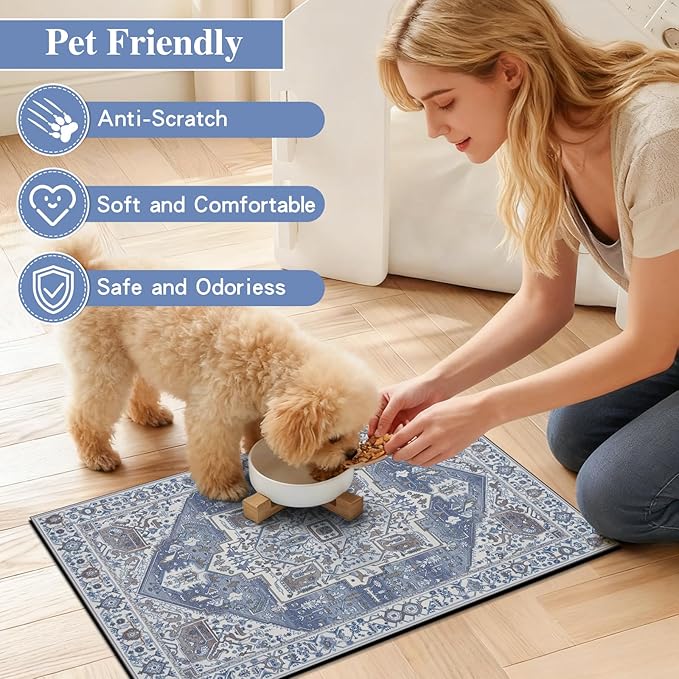 famibay Dog Food Mat, Absorbent Cat Dog Mats for Food and Water, No Stains Quick Dry Pet Cat Bowl Mats with Non Slip Backing, Boho Pet Feeding Mat for Floor Waterproof 12"x20"