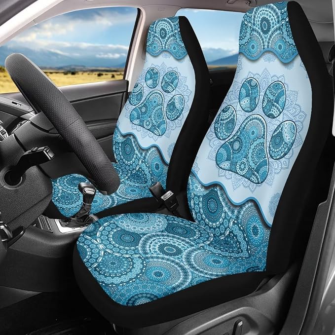 Dreaweet Boho Car Seat Covers Front Seats Dog Paw Car Accessories for Women 2 Piece Washable Front Seat Cover Universal Fit Most Vehicle SUV Sedan Trucks,Blue