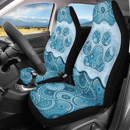 Dreaweet Boho Car Seat Covers Front Seats Dog Paw Car Accessories for Women 2 Piece Washable Front Seat Cover Universal Fit Most Vehicle SUV Sedan Trucks,Blue