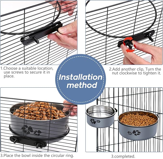 Kennel Water Bowl, Stainless Steel Dog Crate Water Bowl No Spill, 2 Pack Hanging Dog Bowls for Kennel Cage,Metal Pet Dog Food Dish Feeder for Dogs Cats