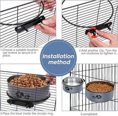 Kennel Water Bowl, Stainless Steel Dog Crate Water Bowl No Spill, 2 Pack Hanging Dog Bowls for Kennel Cage,Metal Pet Dog Food Dish Feeder for Dogs Cats