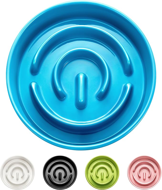 Ceramic Slow Feeder Dog Bowls, 0.6 Cup Slow Feeder for Small Dogs, Puzzle Maze Bowl, Prevents Choking, 6in, Blue