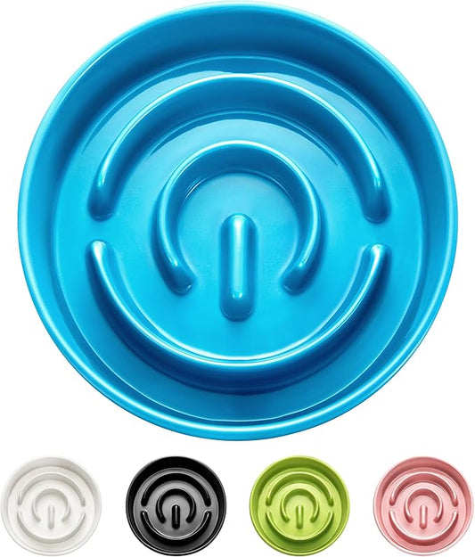 Ceramic Slow Feeder Dog Bowls, 0.6 Cup Slow Feeder for Small Dogs, Puzzle Maze Bowl, Prevents Choking, 6in, Blue