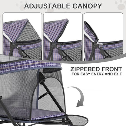 MoNiBloom 4 Wheels Pet Stroller, Easy-Fold Umbrella Shaped Dog Cat Jogger Stroller w/Storage Bag & Visible Mesh for Small/Medium Dogs Cats Plaid