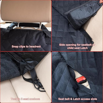 Kaiphy Waterproof Dog Car Seat Cover for Back Seat, Non-Slip & Universal Fit for SUV, Car, Truck with 4 Safety Belt Openings for Secure Travel