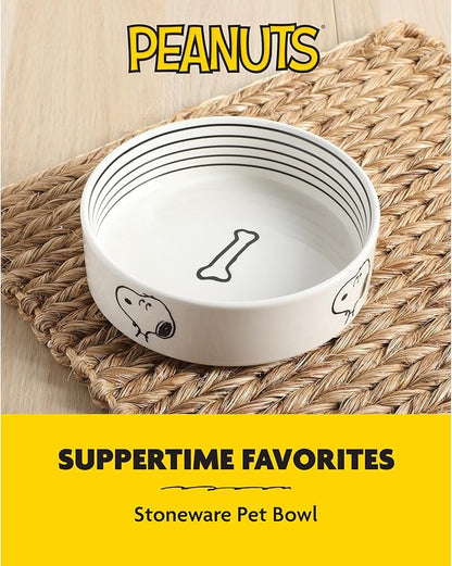 Peanuts Snoopy Dog Bowl with Bone Design – 6.5" Stoneware Water or Food Bowl for Small to Medium Dogs – Cute Cartoon Pet Dish, Durable & Easy to Clean