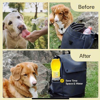Dog Water Bottle Dispenser - 380 ML Purple- Leak-Proof Lock & One-Hand Operation - Dog Water Bowl Dispenser - Pet Travel Bottle with Built-in Bowl,