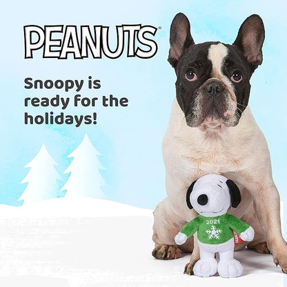 PEANUTS for Pets 6" Holiday 2021 Snoopy Plush Dog Toy with Squeaker | Green Snoopy Holiday Plush Dog Toy | Small Squeaky Dog Toys - Soft Stuffed Dog Toys Officially Licensed, (FF19107)