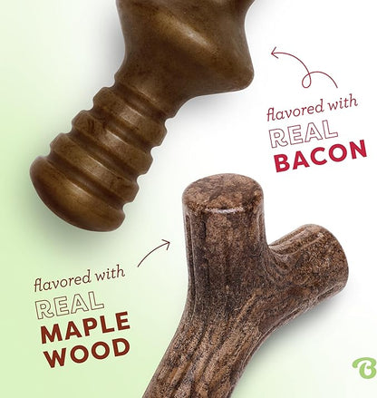 Benebone 2-Pack Maplestick/Zaggler Durable Dog Chew Toys, Real Maplewood, Real Bacon, Made in USA Small