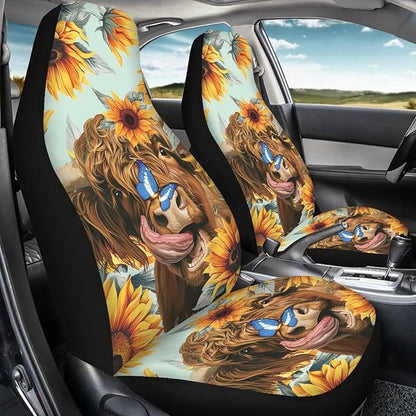 Highland Cow Car Seat Covers Anti Slip Car Seat Covers Front Seats Only Easy to Install and Clean Removable Automotive Accessories Universal Fit for Most Vehicle