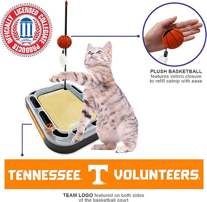 NCAA TENNESSEE Volunteers Basketball Court Felt Cat Scratcher Toy - 6-in-1 Interactive Cat Ball Bell Wand & Plush Basketball