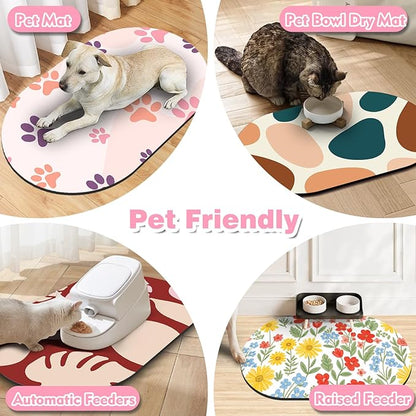 Cat Food Mat Small - 20''x12'' Absorbent Cat Feeding Mat, Pet Water Mats Protect Floor, No Stains Quick Dry Pet Placemats for Food and Water Bowl, Non-Slip Base Cats Bowl Mats for Messy Drinkers
