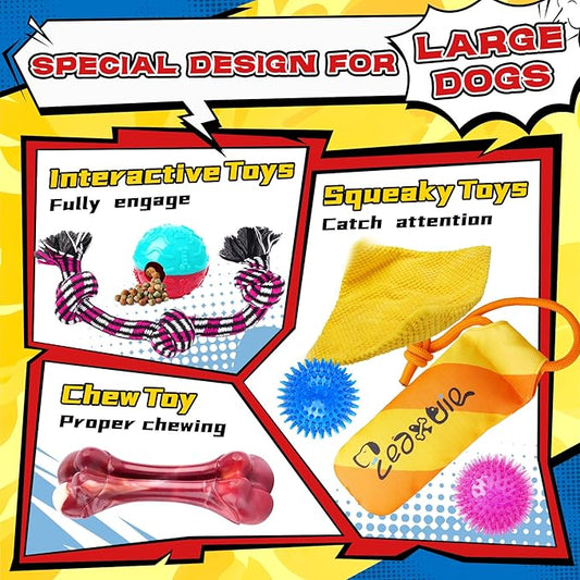 Zeaxuie 12 Pack Long-Lasting Heavy Various Dog Chew Toys Pack for Aggressive Chewers,Includes Dog Rope Toy,Squeaky Toys & Indestructible Chew Bone for Medium,Large & X-Large Breeds Dogs