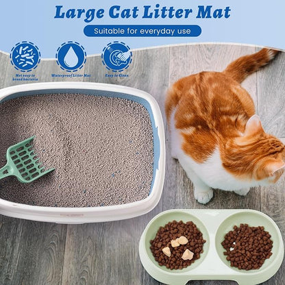 Sliner 7 Pcs Kitten Litter Box Starter Kit, 2 Plastic Small Kitty Litter Box Training Low Entry with Scoop, 2 Double Cat Bowl and Mat for Kitten Indoor(Green)